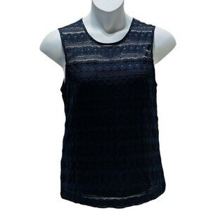 Ann Taylor Navy Blue Sleeveless Lace Top With Back Zipper & Lined Interior